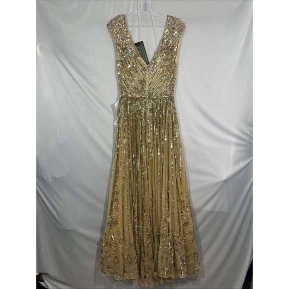 NWT Mac Duggal [ 4 ] 5223 Sequin & Floral Embellished A Line Gown in Gold #S2035 - Picture 11 of 14
